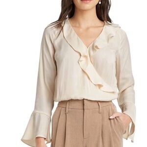 Women's Flounce Long Sleeve V-Neck Ruffle Wrap Blouse - a New Day Cream XXL NWT
